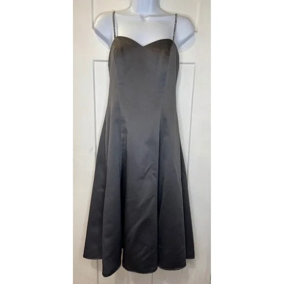 Alfred Angelo Charcoal Satin Embellished rhinestone Strap Dress Size 4 - Picture 1 of 11